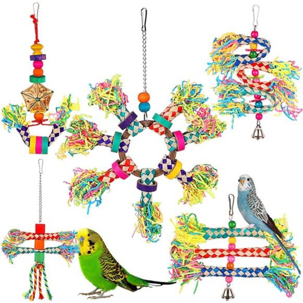 5PCS Bird Toys Bird Shredding Foraging Toys Hanging Parakeet Toys, Bird Chew Toy